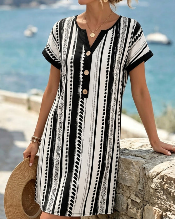 Polka Dot Stripe Button Dress