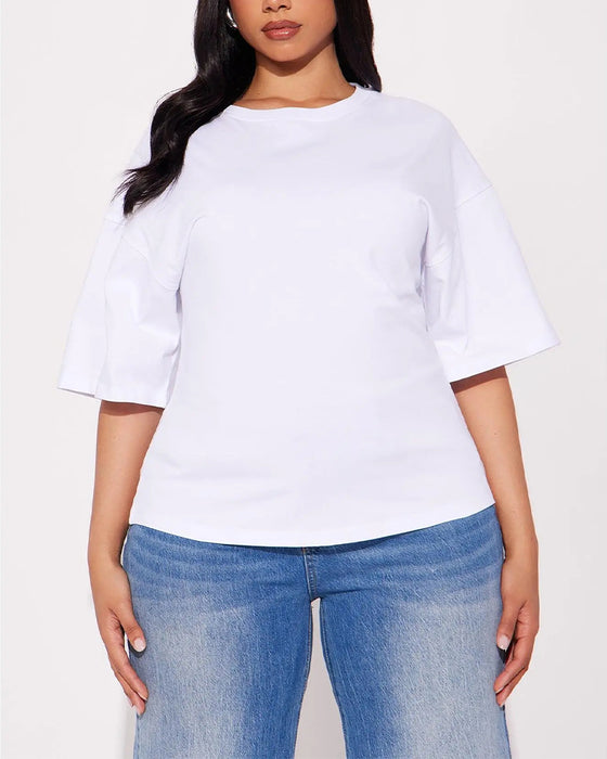 Loose Drop Shoulder Back Zip T-Shirts