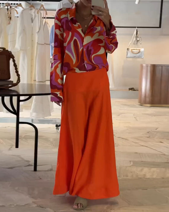 Lapel Colorful Printed Blouse with Buttons