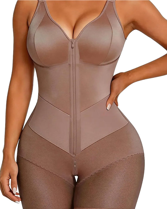 Women's Zip-Up Lace Tummy Control Shapewear Bodysuit