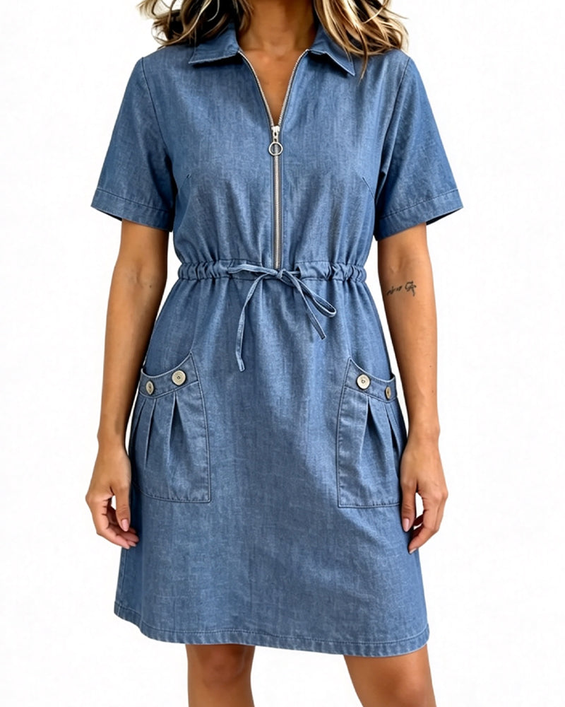 Half Zip Lapel Casual Dress
