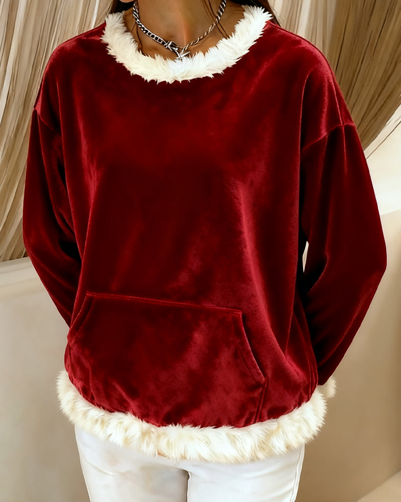 Solid Color Patchwork Long-Sleeved Sweatshirt