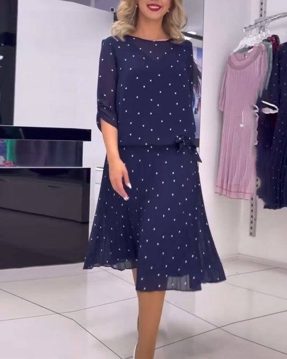 Round collar polka dot casual dress