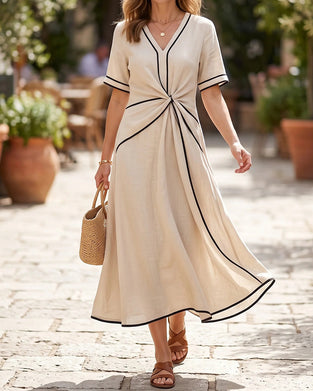 V-Neck Twist Line Full Skirt Dress