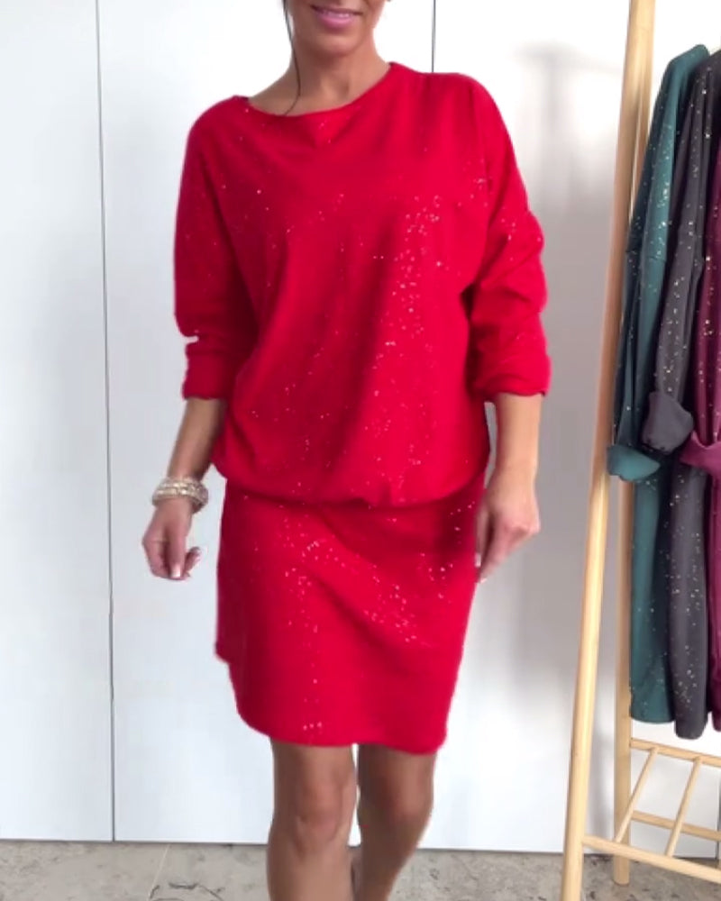 Round Neck Fine Glitter Fashion Dress