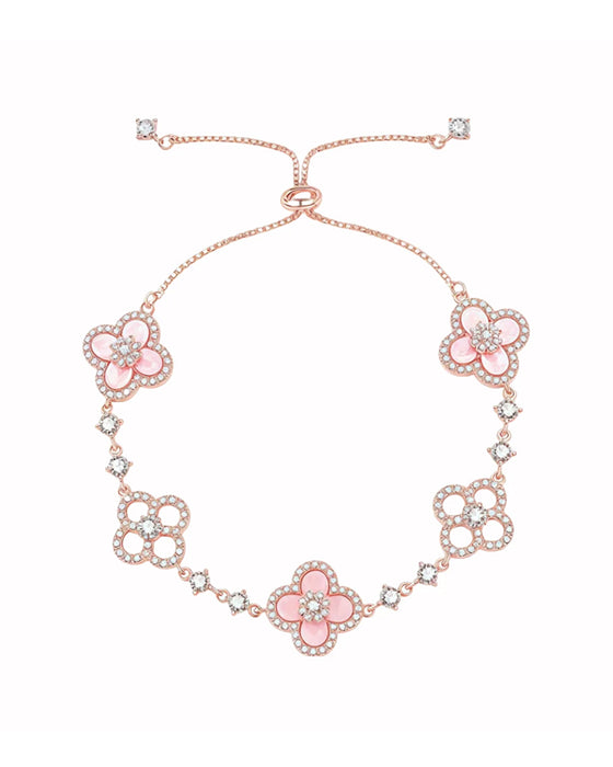 Pink Shell Four-Leaf Clover Ring & Bracelet