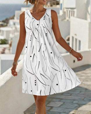 Sleeveless V Neck A-Line Patchwork Dress