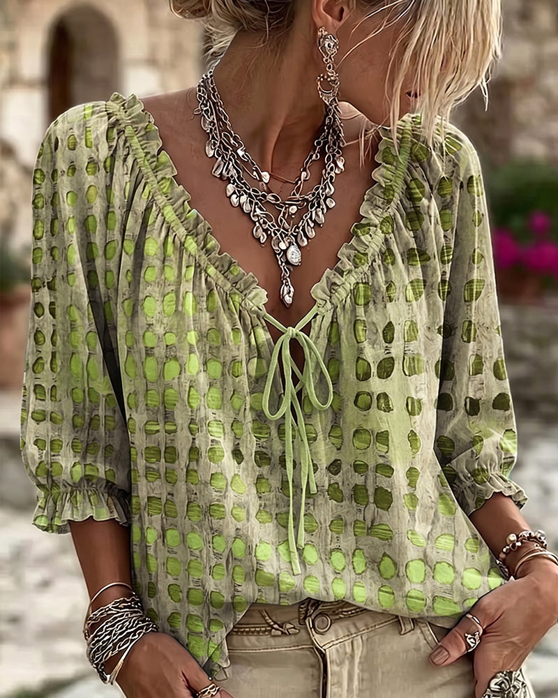 Polka Dot Lace Up Blouse
