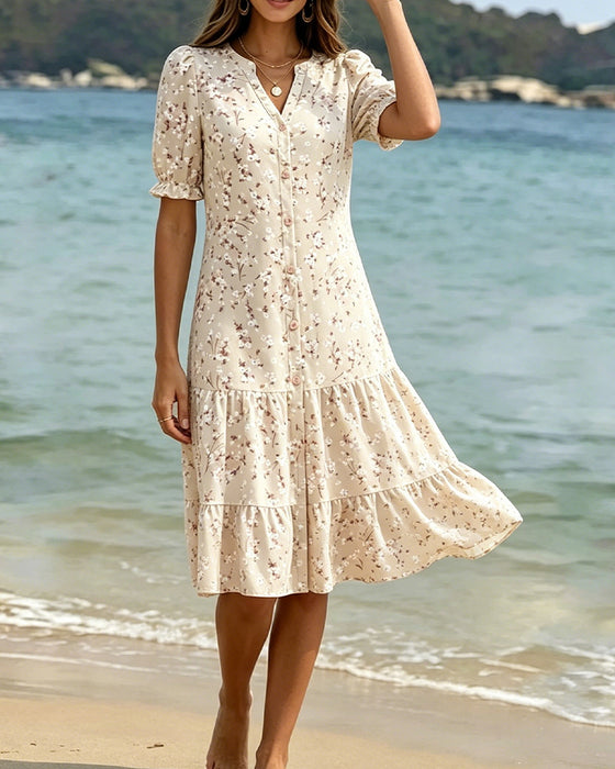 Floral V-Neck Tiered Dress