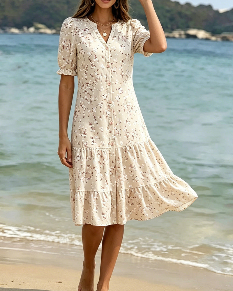 Floral V-Neck Tiered Dress