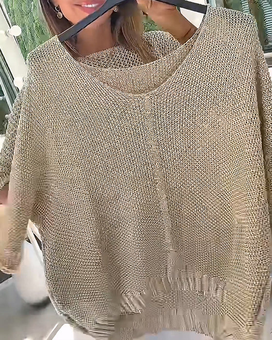 V-Neck Solid Color Pullover