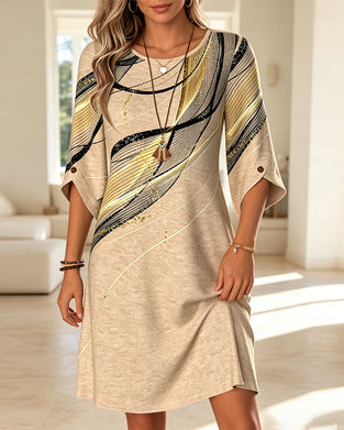 Abstract Line Three-Quarter Sleeve Straight Dress