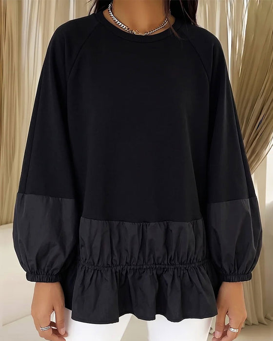Round Neck Ruffled Long Sleeve Sweatshirt