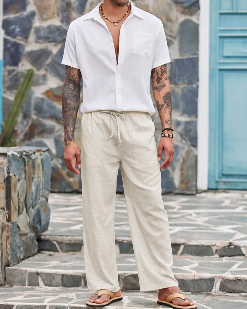 Drawstring Waist Straight-Leg Casual Pants