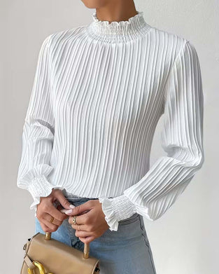Long-Sleeved French-Style Ruffled Blouse