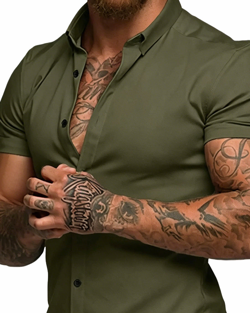 High Stretch Lapel Short Sleeve Men's Shirt