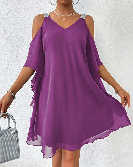 Sequin Off-Shoulder Solid-Color Dress