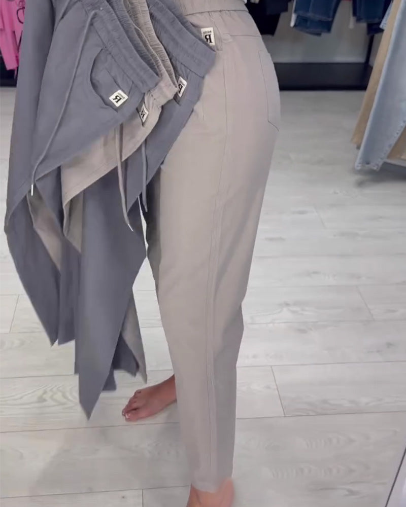 Elastic Waist Drawstring Solid Casual Pant