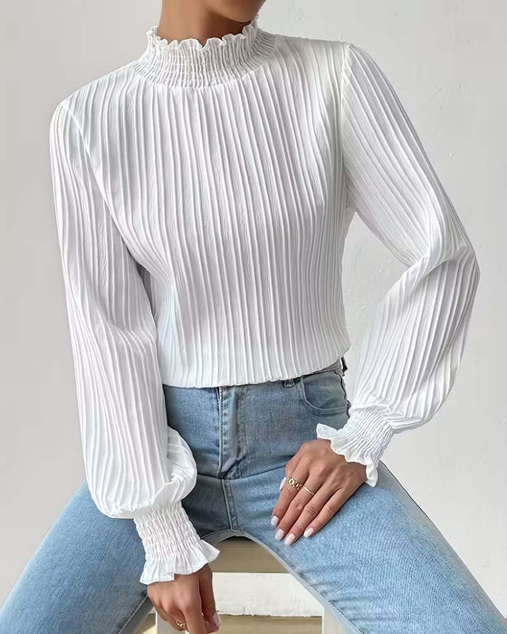 Long-Sleeved French-Style Ruffled Blouse