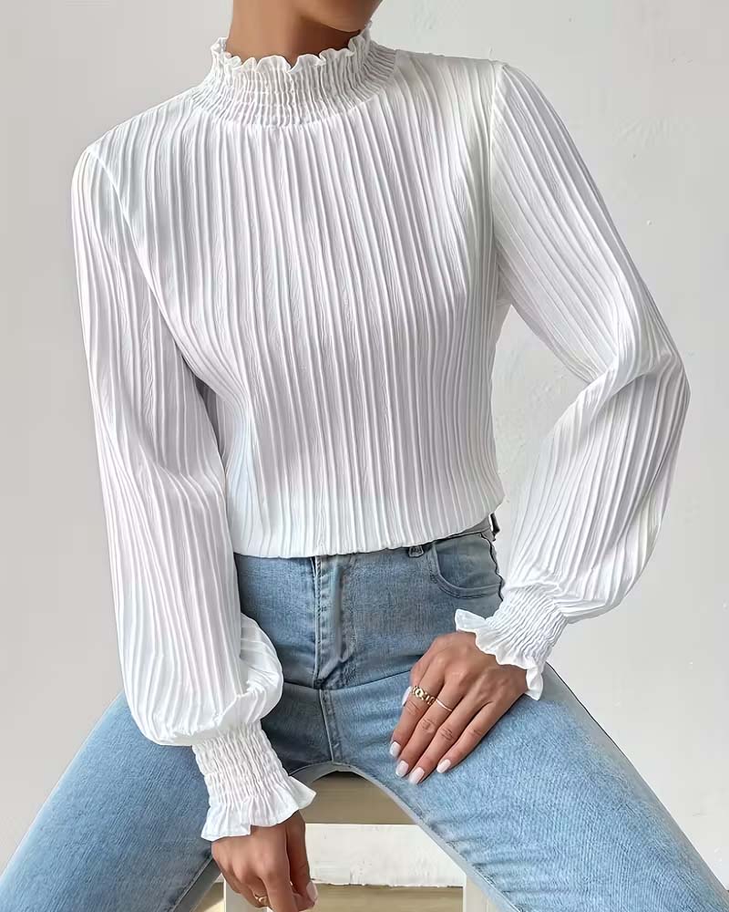 Long-Sleeved French-Style Ruffled Blouse
