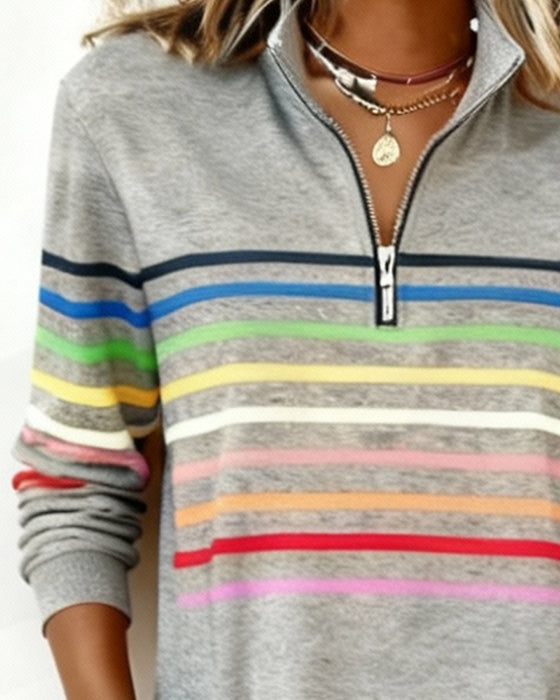 Half-Zip Rainbow Striped Dress