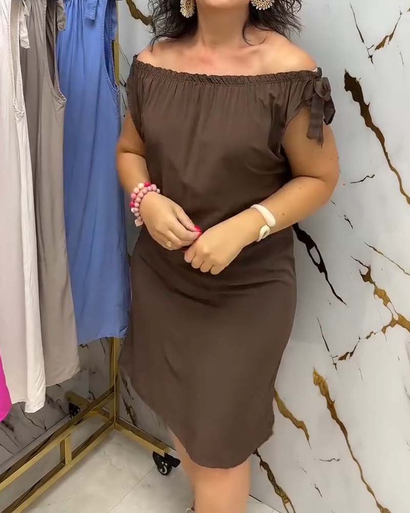 Off-Shoulder Tie Solid Dress