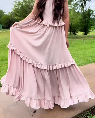 Spaghetti Strap Ruffle Hem Long Dress