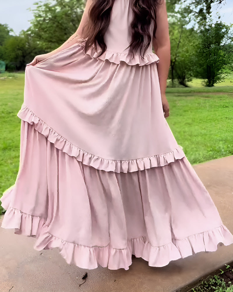 Spaghetti Strap Ruffle Hem Long Dress
