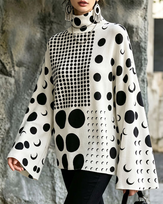 High Neck Polka Dot Flare Sleeve Top