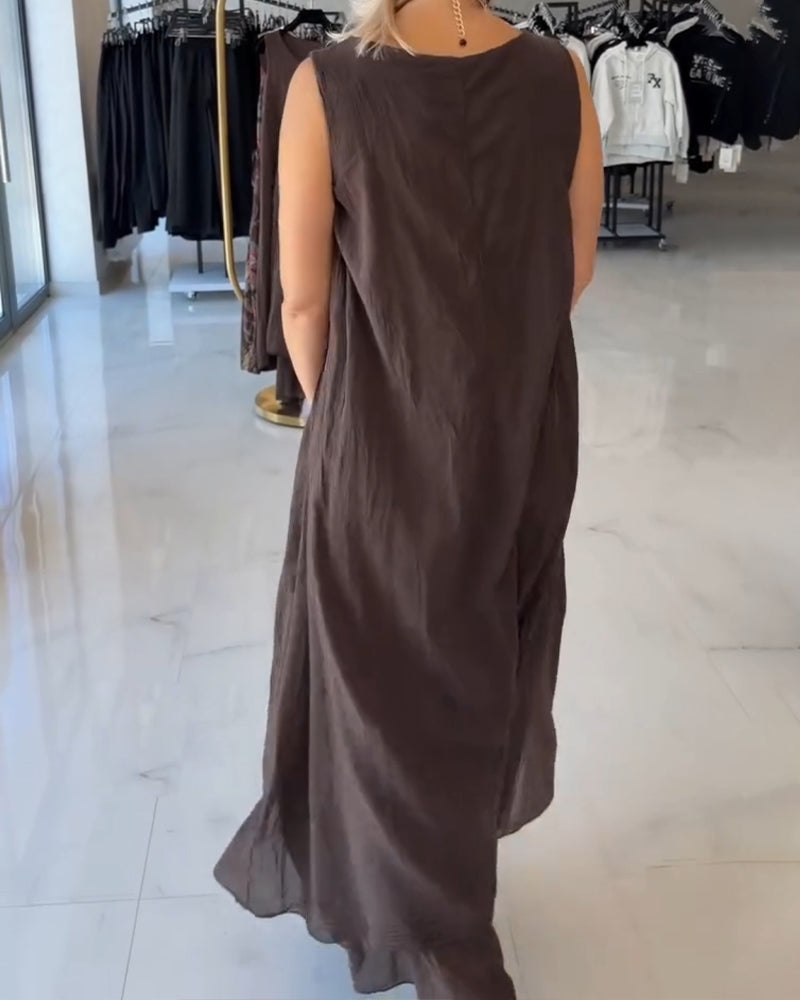 Round Neck Asymmetrical Sleeveless Flared Dress