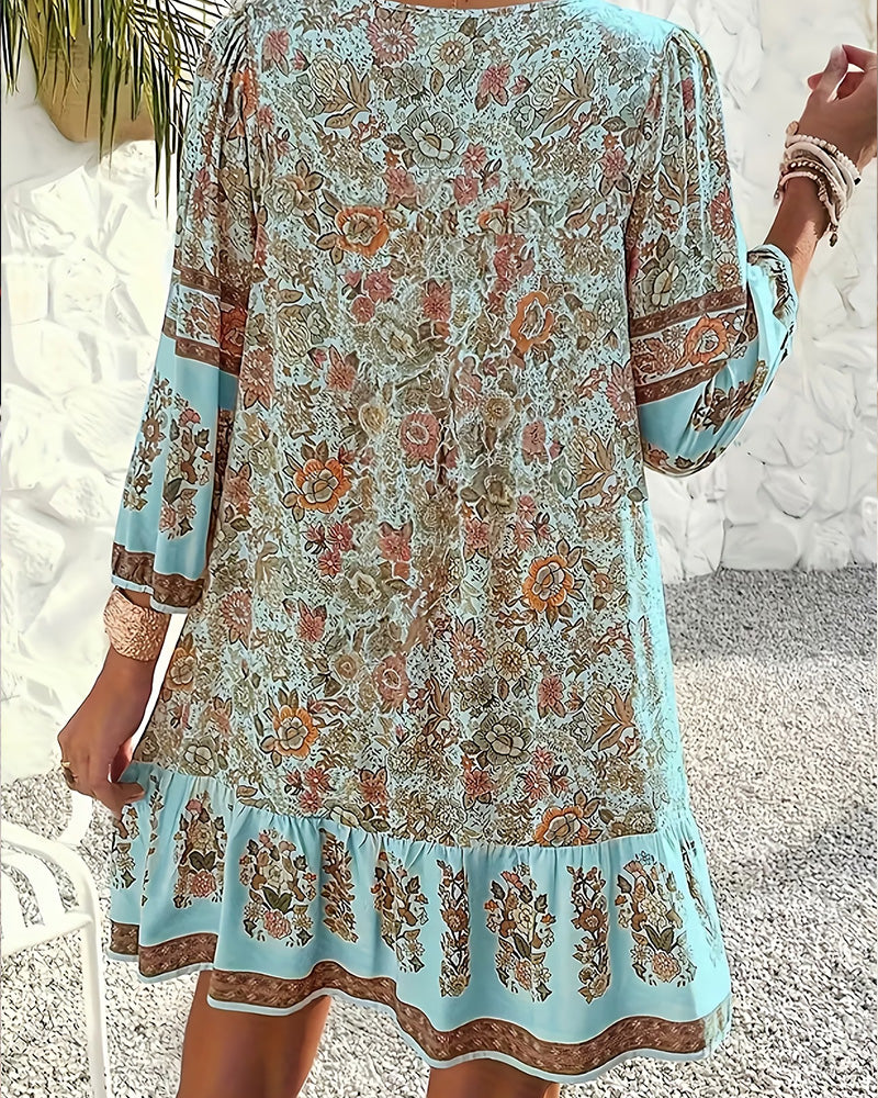 V-Neck Tie Ruffle Floral Dress