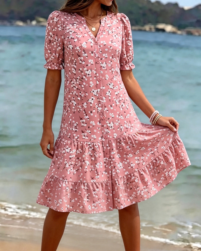 Floral V-Neck Tiered Dress