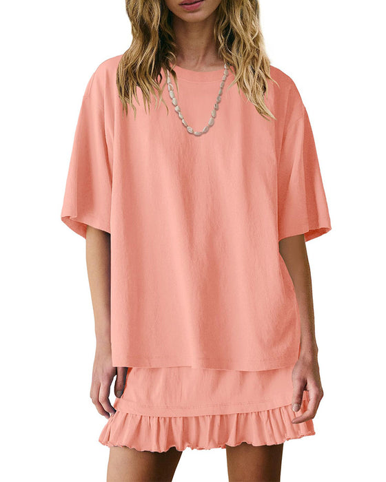 Round Neck Solid Color Two Piece Set