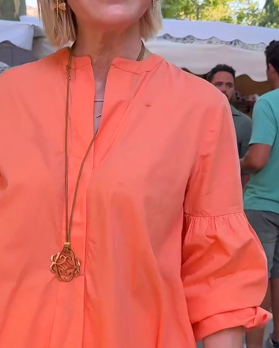Solid Color V-Neck Lantern Sleeves Blouse