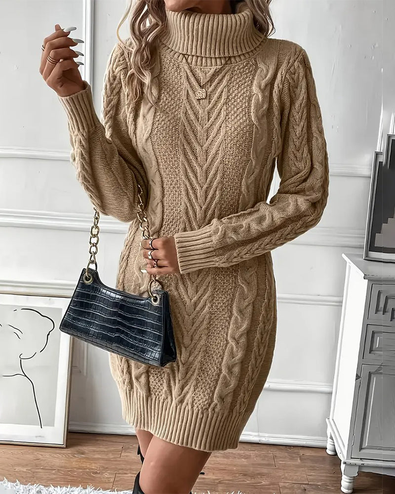 Stylish Solid Color Turtleneck Sweater Dress