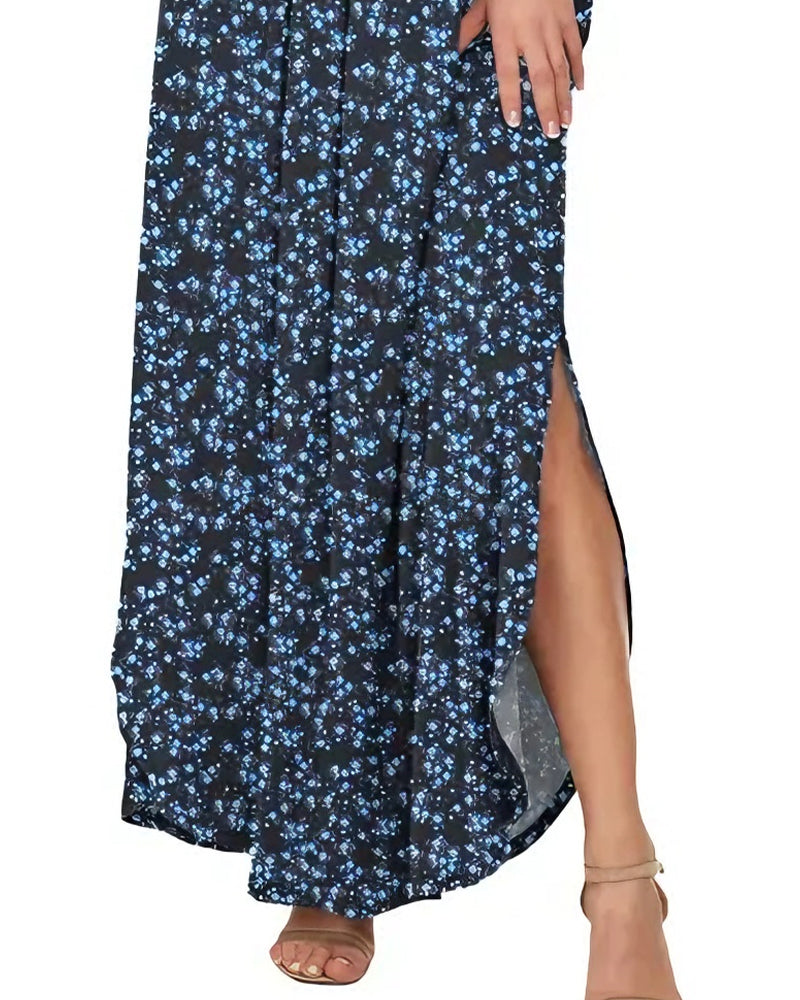 Elegant Ink Wash Floral Maxi Dress