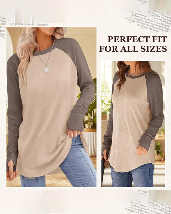 Crew Neck Raglan Colorblock Long Sleeve Top