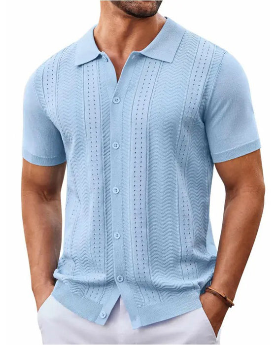 Hollow Out Knit Button Shirts