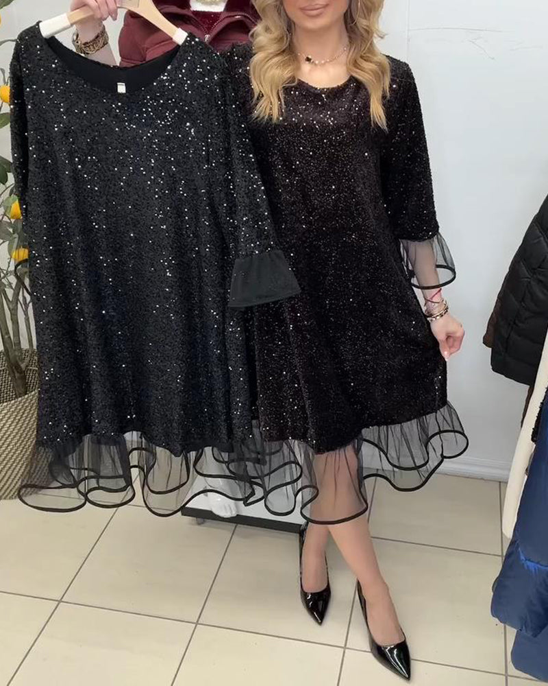 Flared Sleeve Sequined Fashion Dress