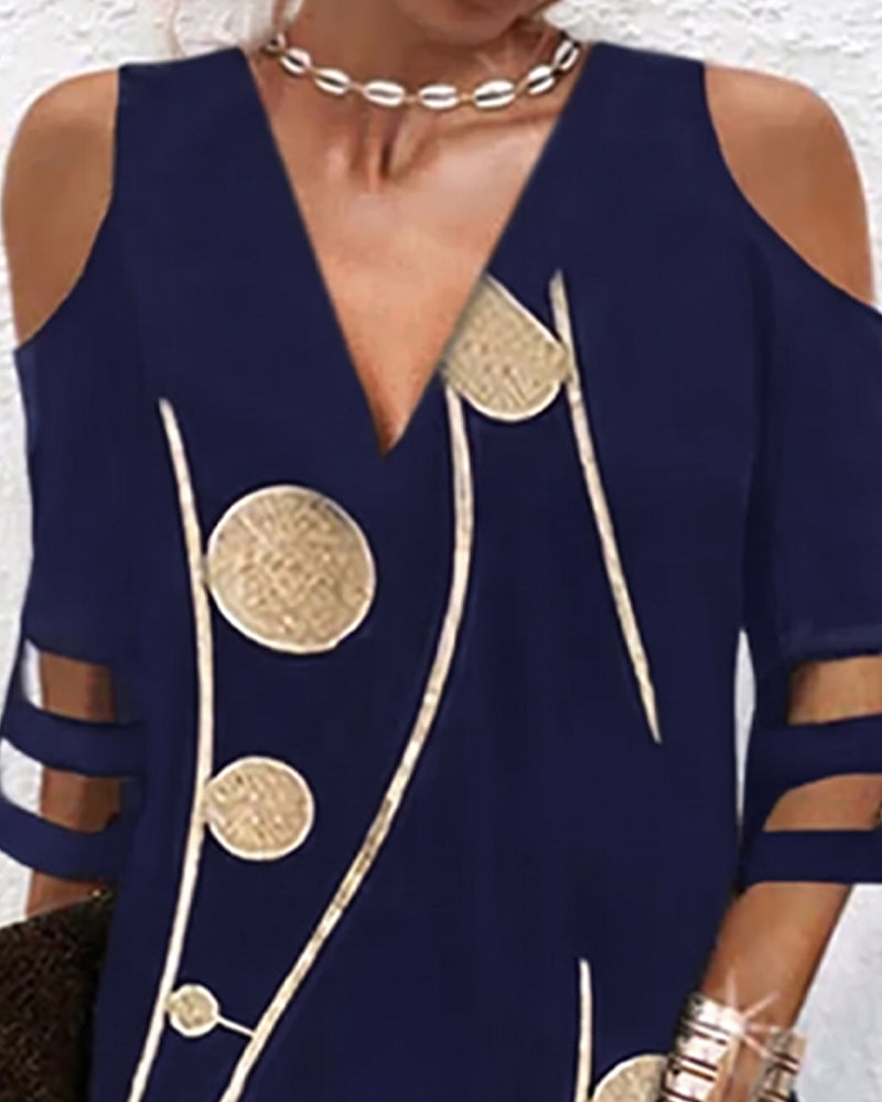 V-Neck Off-Shoulder Lace-Panel Dress