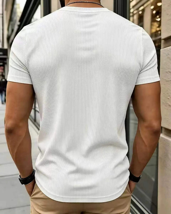 V-Neck Ribbed Solid Color Men's T-Shirt
