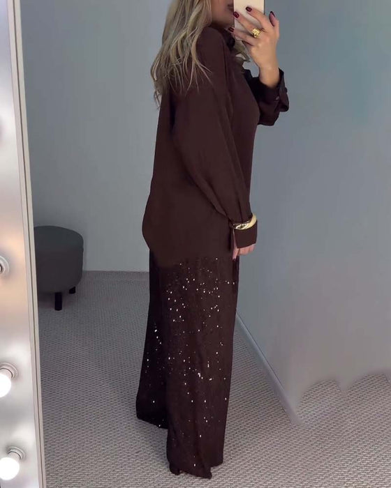 Casual Sequined Wide-leg Pants