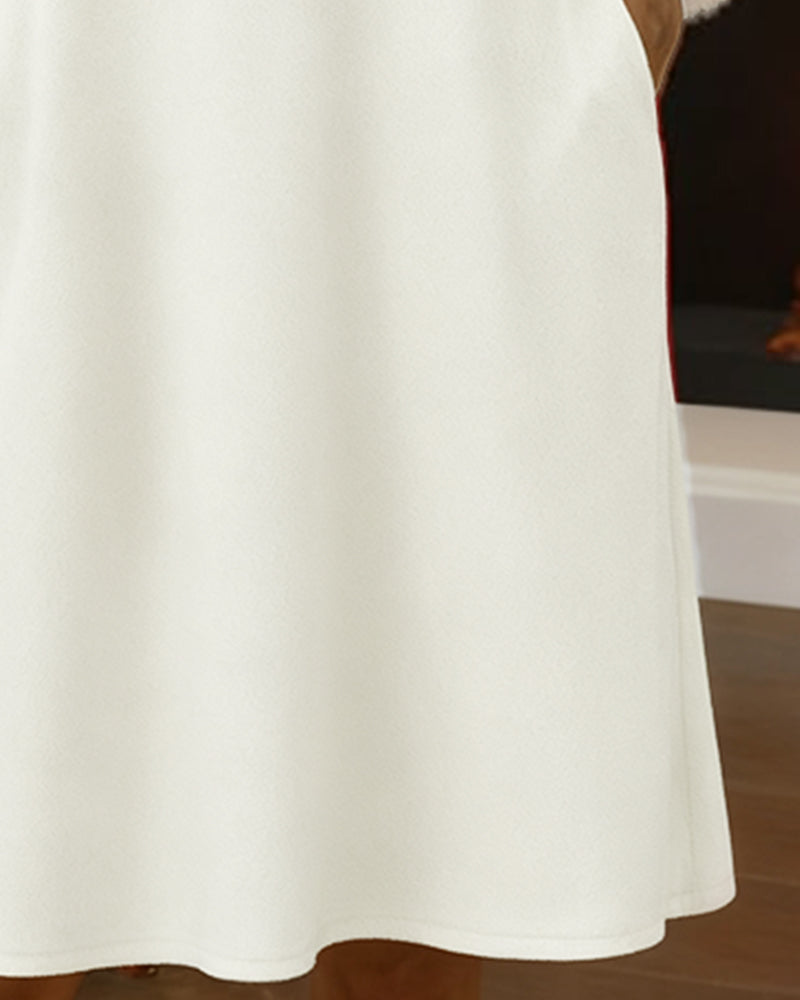 Furry V-Neck Contrast Dress