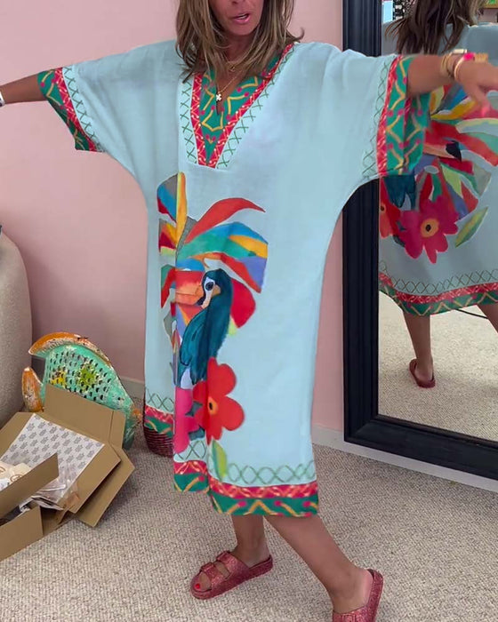 V-neck Graffiti Print Dress