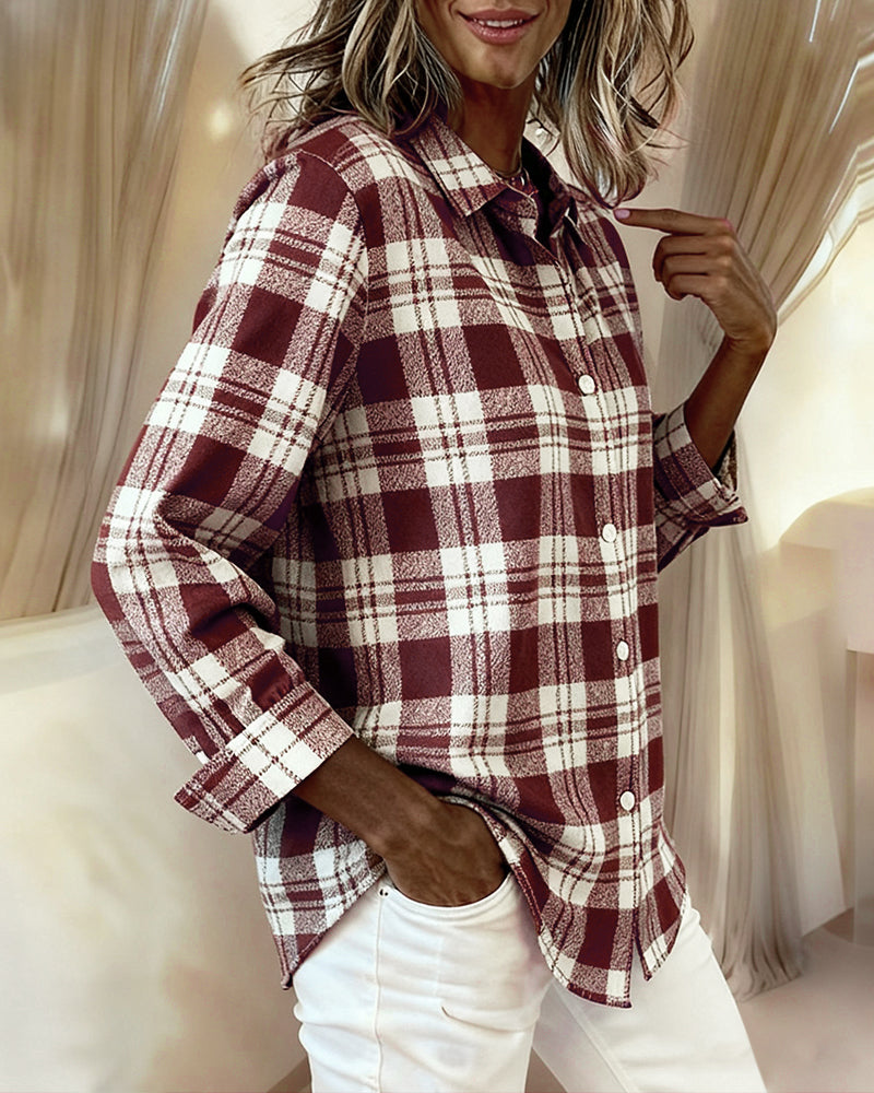 Plaid Fashionable Long-Sleeved Blouses