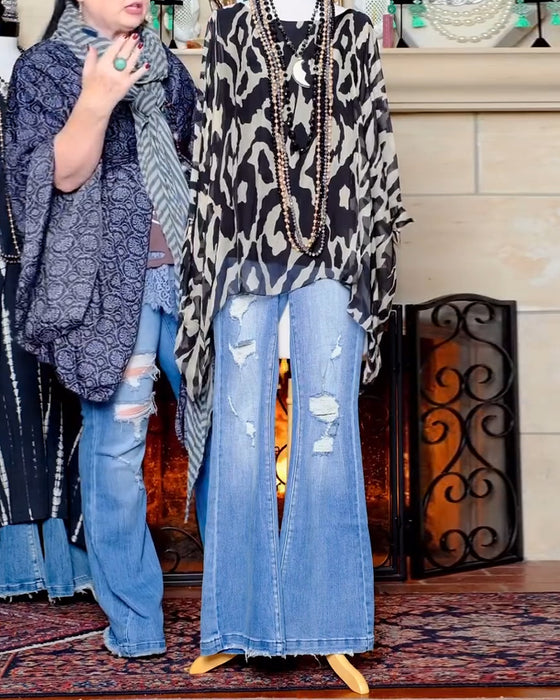 Batwing Sleeve Print Long Sleeve Blouse