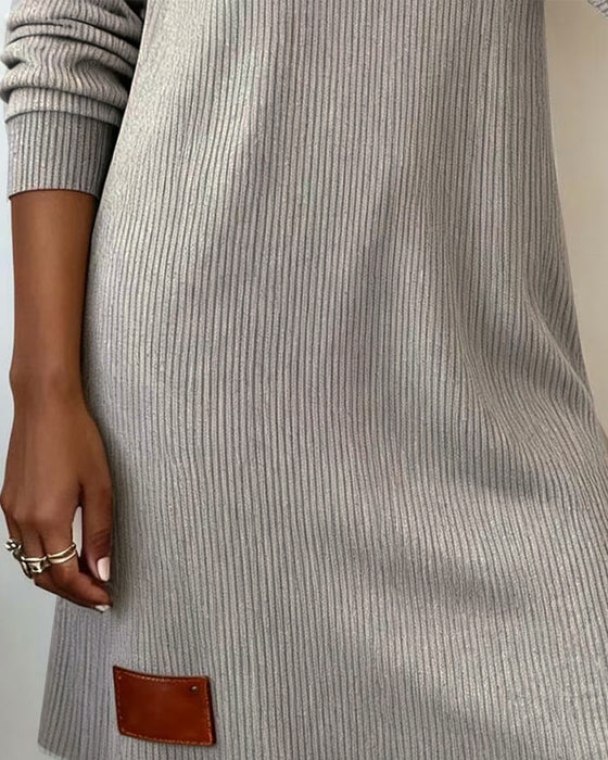 Pile Collar Long Sleeve Straight Dress