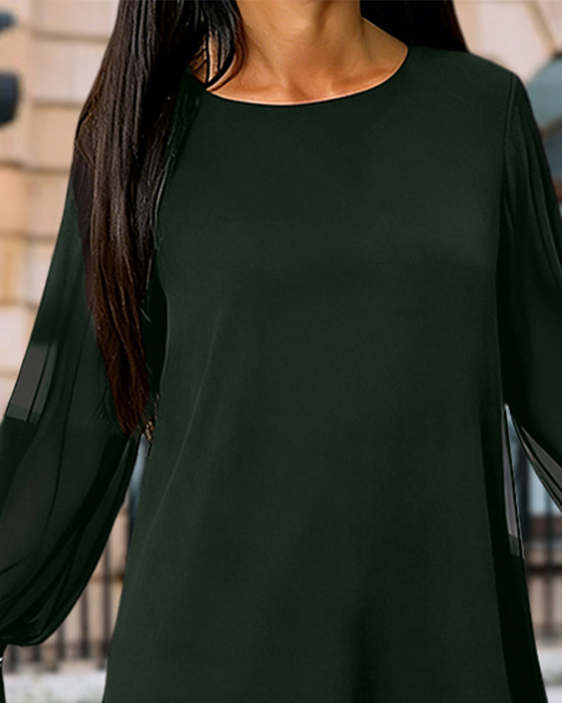 Beaded Puff Sleeve Crew Neck Blouse
