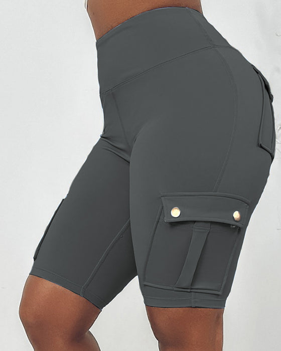 High-waisted cargo pocket shorts
