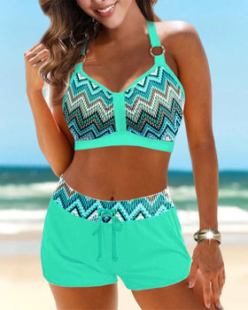 High Waist Geometric Print Bikinis